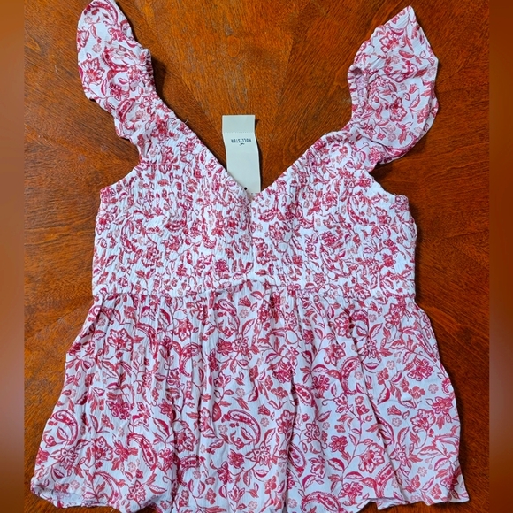 Hollister Tops - HOLLISTER Rust & Cream Flutter Sleeve Peplum Tank BNWT